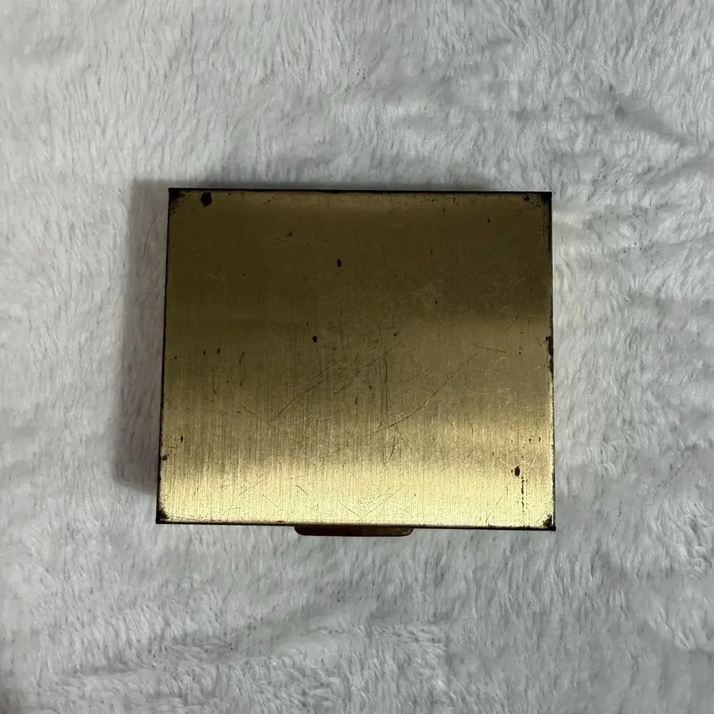 Vtg 50s MCM Jewelry Earring Small Box Snap Case Gold Red Velvet Compact Mirror